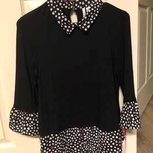 Blouse; black with pink and white accent
